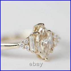 2 Ct Marquise Cut Moissanite Women's Vintage Wedding Ring 14K Yellow Gold Plated