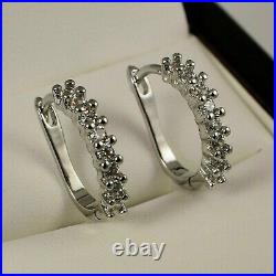 2. Ct Round Cut Real Moissanite Huggie Hoop Earrings 14K White Gold Plated Silver
