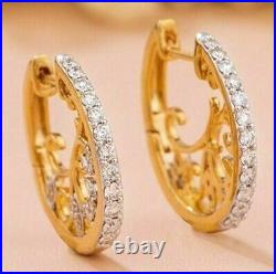 2 Ct Round Cut Simulated Diamond Vintage Hoop Earrings In 14k Yellow Gold Plated