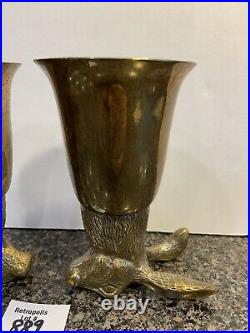 2 VTG Hare Rabbit Bunny STIRRUP CUPS Brass Silver Plated