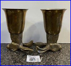 2 VTG Hare Rabbit Bunny STIRRUP CUPS Brass Silver Plated