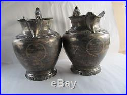 2 Vintage Antique Silver Plate Coin Water Jug Pitcher G Royce New York 1844