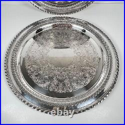 2 Vintage Wm Rogers Round Silver Plated Pierced Serving Beverage Trays 172 15