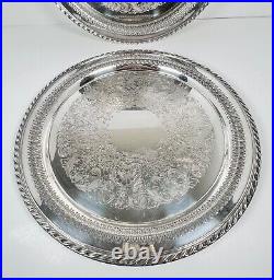 2 Vintage Wm Rogers Round Silver Plated Pierced Serving Beverage Trays 172 15