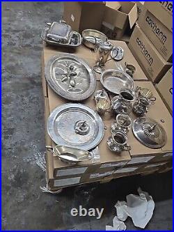 20 lb LOT- Mixed Vintage Silver Plate Tea parts dishes server trays