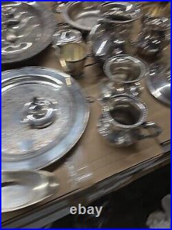 20 lb LOT- Mixed Vintage Silver Plate Tea parts dishes server trays