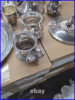 20 lb LOT- Mixed Vintage Silver Plate Tea parts dishes server trays