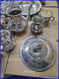 20 lb LOT- Mixed Vintage Silver Plate Tea parts dishes server trays