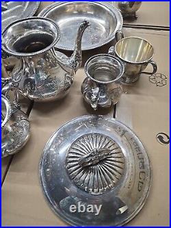 20 lb LOT- Mixed Vintage Silver Plate Tea parts dishes server trays