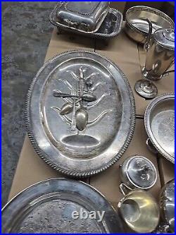 20 lb LOT- Mixed Vintage Silver Plate Tea parts dishes server trays