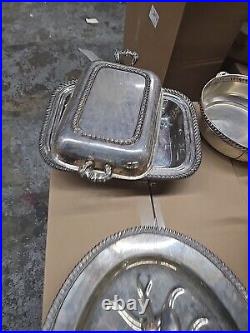 20 lb LOT- Mixed Vintage Silver Plate Tea parts dishes server trays