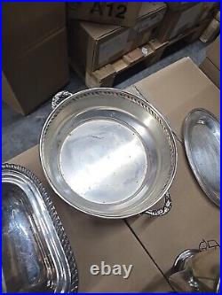 20 lb LOT- Mixed Vintage Silver Plate Tea parts dishes server trays