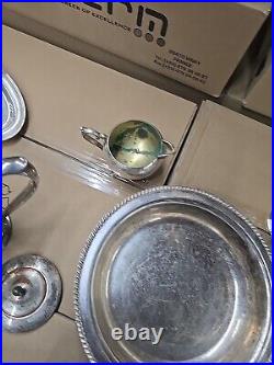 20 lb LOT- Mixed Vintage Silver Plate Tea parts dishes server trays