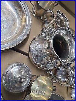 20 lb LOT- Mixed Vintage Silver Plate Tea parts dishes server trays