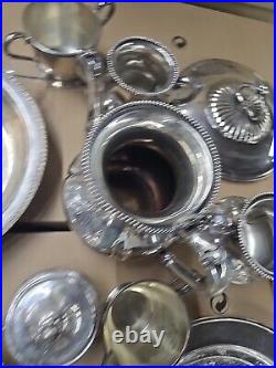 20 lb LOT- Mixed Vintage Silver Plate Tea parts dishes server trays