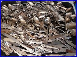 200 Pc. Vintage Lot of Silver Plate Silverware, Mixed Patterns, Mixed Pieces, Box 3