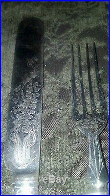 24 Vintage Silver Plate knife & fork sets Bakelite & Mother Pearl in Walnut Wood