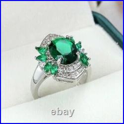 2CT Oval Lab Created Green Emerald Engagement Women's Ring 14K White Gold Plated