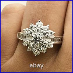 2CT Round Cut Real Moissanite Flower Engagement Ring 14KWhite Gold Plated Silver