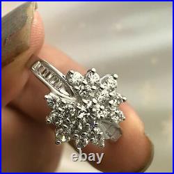 2CT Round Cut Real Moissanite Flower Engagement Ring 14KWhite Gold Plated Silver