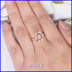 2Ct Emerald Cut Lab Created Morganite Solitaire Women Ring 14K Rose Gold Plated