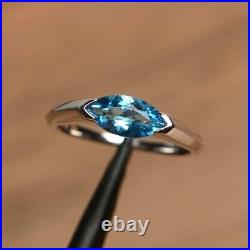 2Ct Marquise Simulated Blue Topaz Engagement Ring 14K White Gold Plated Silver