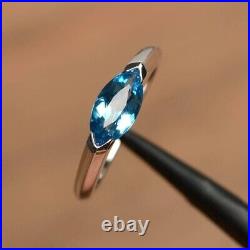 2Ct Marquise Simulated Blue Topaz Engagement Ring 14K White Gold Plated Silver