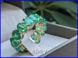 2Ct Oval Cut Lab Created Green Emerald Eternity Band Ring 14K Yellow Gold Plated