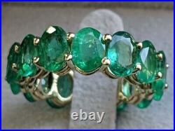 2Ct Oval Cut Lab Created Green Emerald Eternity Band Ring 14K Yellow Gold Plated