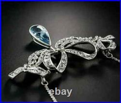 2Ct Pear Simulated Aquamarine Vintage Pendant 14K White Gold Plated Silver 18