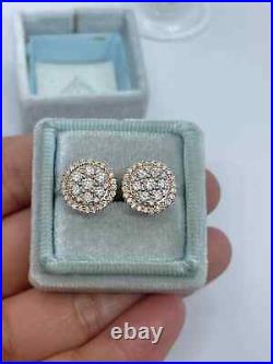 2Ct Round Cut Real Moissanite Cluster Stud Earrings 14K Rose Gold Silver Plated