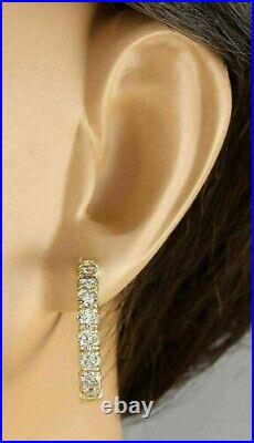 2Ct Round Cut Real Moissanite Huggie Hoop Earrings 14K Yellow Gold Silver Plated