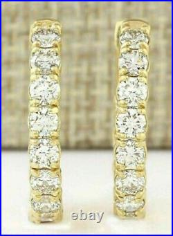 2Ct Round Cut Real Moissanite Huggie Hoop Earrings 14K Yellow Gold Silver Plated