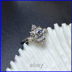 2Ct Round Cut Real Moissanite Vintage Flower Ring 14K White Gold Plated Silver