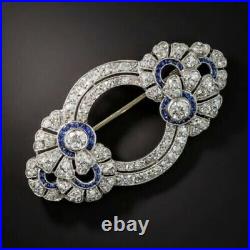 2Ct Round Lab Created Sapphire Nice Vintage Brooch 14K White Gold Silver Plated