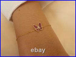 2Ct Round Simulated Pink Ruby Butterfly Bracelet 14K Yellow Gold Plated Silver