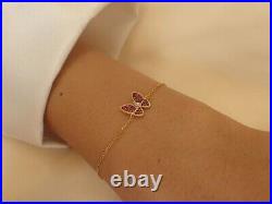 2Ct Round Simulated Pink Ruby Butterfly Bracelet 14K Yellow Gold Plated Silver