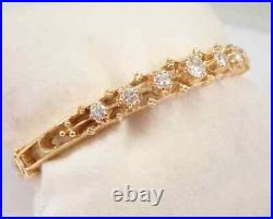 2Ct Vintage Real Moissanite Safety Chain Bangle Bracelet 14K Yellow Gold Plated