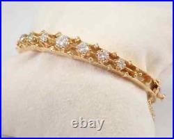 2Ct Vintage Real Moissanite Safety Chain Bangle Bracelet 14K Yellow Gold Plated