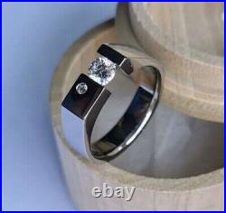 2ct Round Cut Moissanite Men's Engagement Ring In 14K White Gold Plated Silver
