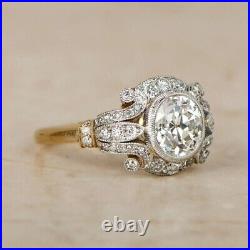 3.00Ct Round Real Moissanite Vintage Engagement Ring 14K Two Tone Gold Plated