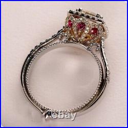 3.20 Ct Round Moissanite Vintage Art Deco Engagement Ring 14K White Gold Plated
