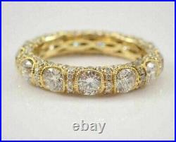 3 Ct Round Cut Real Moissanite Full Eternity Band Ring Yellow Gold Plated Silver