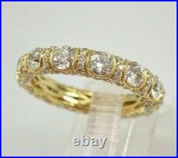 3 Ct Round Cut Real Moissanite Full Eternity Band Ring Yellow Gold Plated Silver