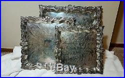 3 Platters Fit In Each Other Vintage Silver Plate Footed Serving Tray Waiters