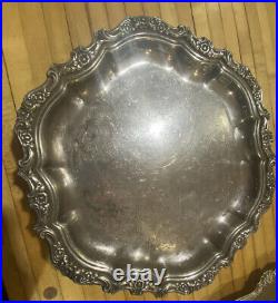 3 Vintage Silver Plated Serving Trays Ornate Handled One Footed Tray 2 Flat