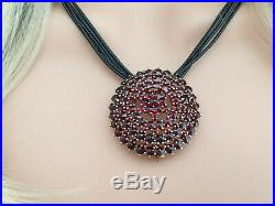 3 in 1 Vintage 900 silver Gold plated bohemian garnet brooch pin long necklace
