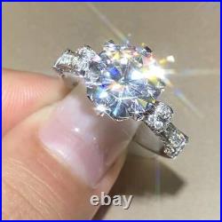 3Ct Round Cut Real Moissanite Women Solitaire Ring 14K White Gold Silver Plated