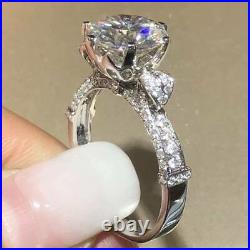 3Ct Round Cut Real Moissanite Women Solitaire Ring 14K White Gold Silver Plated