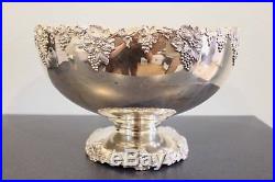 3pc Vintage Silver Plate Punch Bowl Ladle Tray International Grapevine Pattern